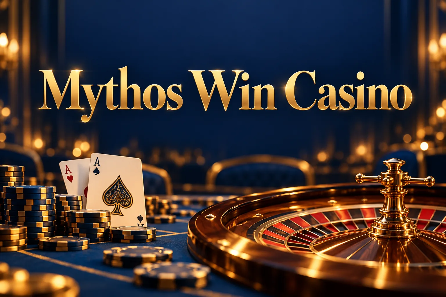 Bannière Mythos Win Casino, temple grec et pièces d'or, bonus de 500 € et 200 tours gratuits